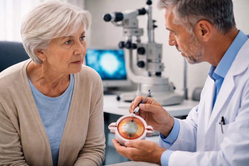 persona hablando con su oftalmologo